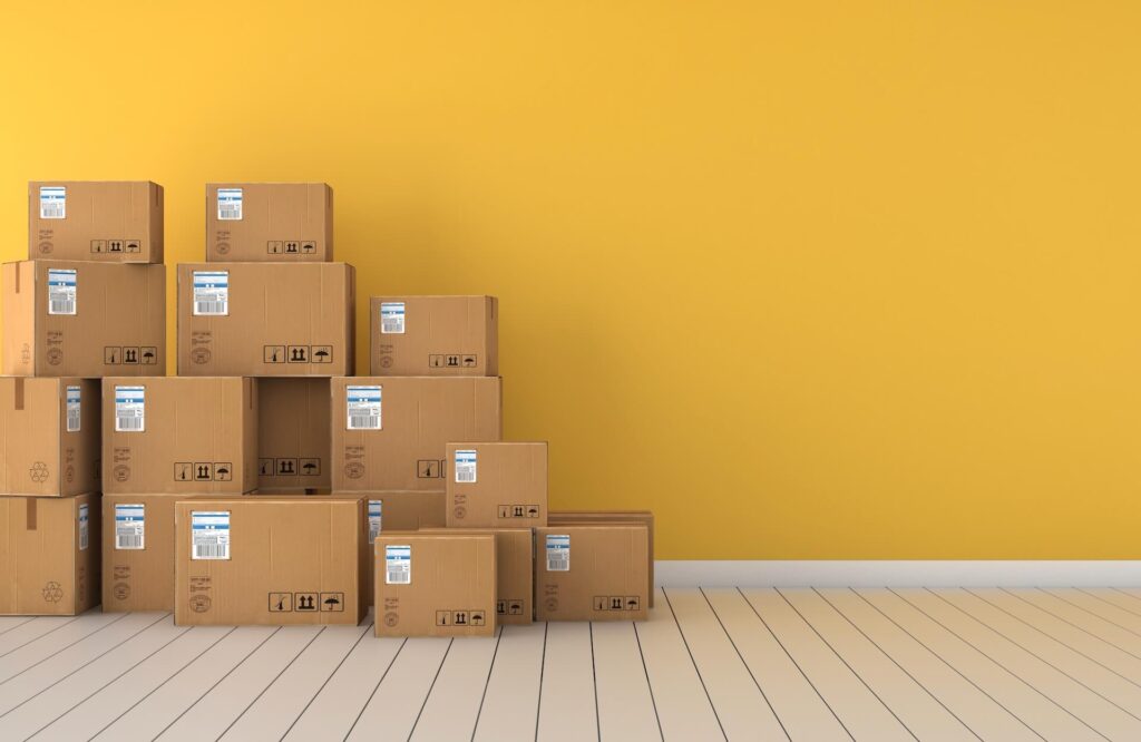 A pile of boxes waiting for international moving