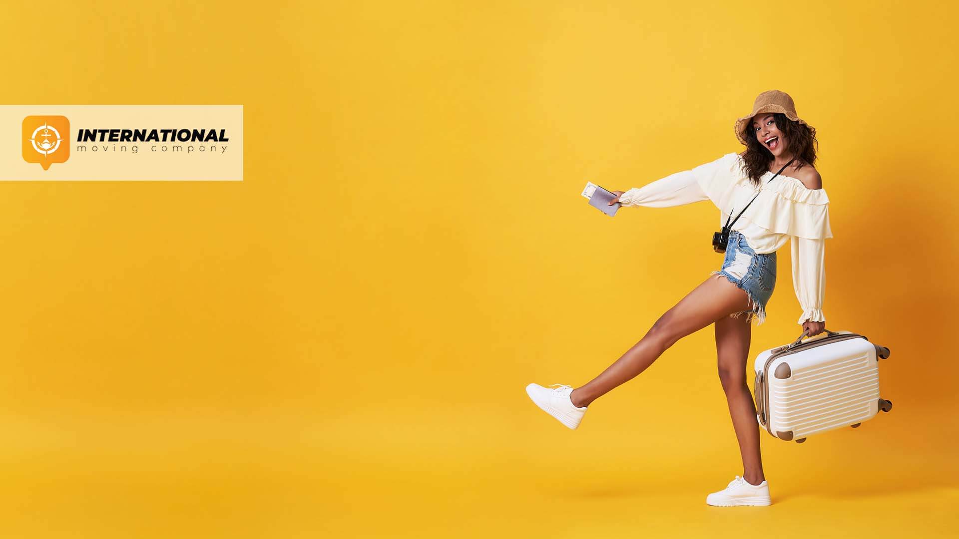 girl with a luggage International Moving Company Logo