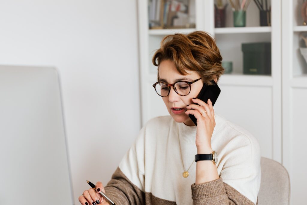 A woman talking on the phone